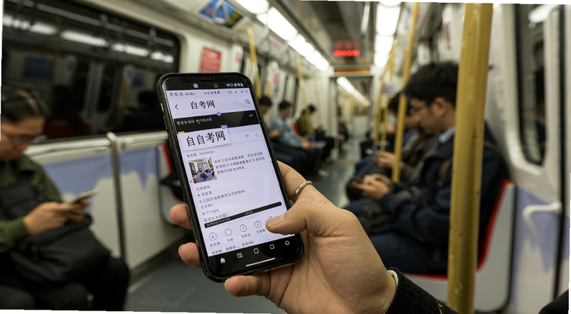 通勤地铁上用手机看自考网课预览图
