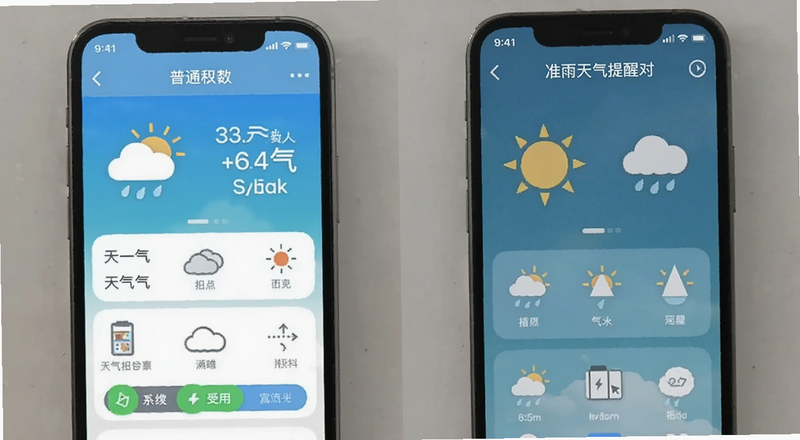 普通天气软件与准雨天气提醒对比界面预览图