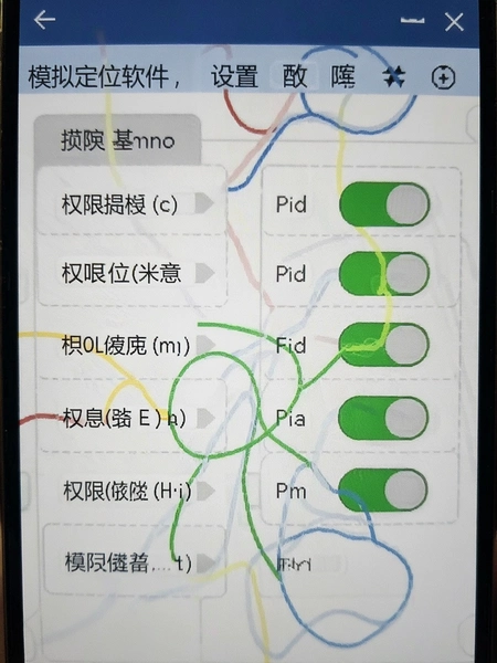 模拟定位软件设置菜单中的权限开关示意