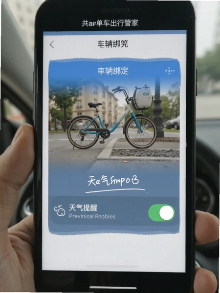 共享单车出行管家 设置界面 车辆绑定 天气提醒开关 预览图