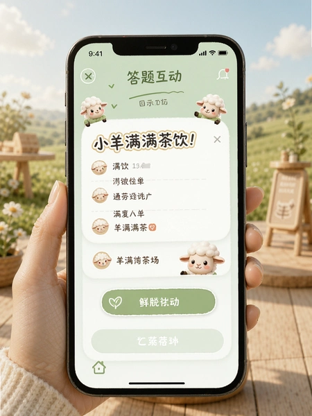 小羊满满茶饮答题互动界面预览图