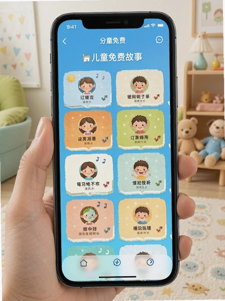 儿童免费故事 分类界面 手机屏幕展示