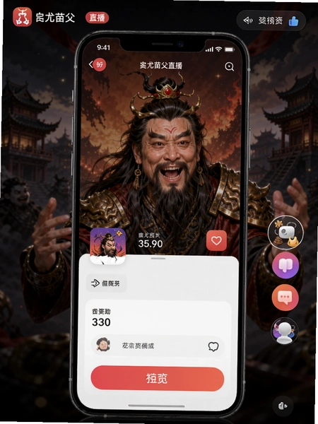 蚩尤苗父直播商务APP直播间互动界面预览图