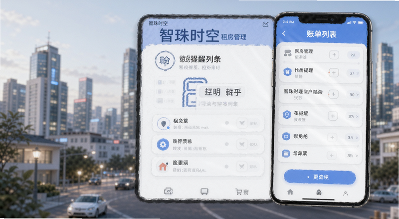 智珠时空租房管理收租提醒与账单列表图