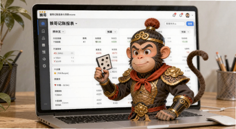 猴哥记账报表与预算界面预览图