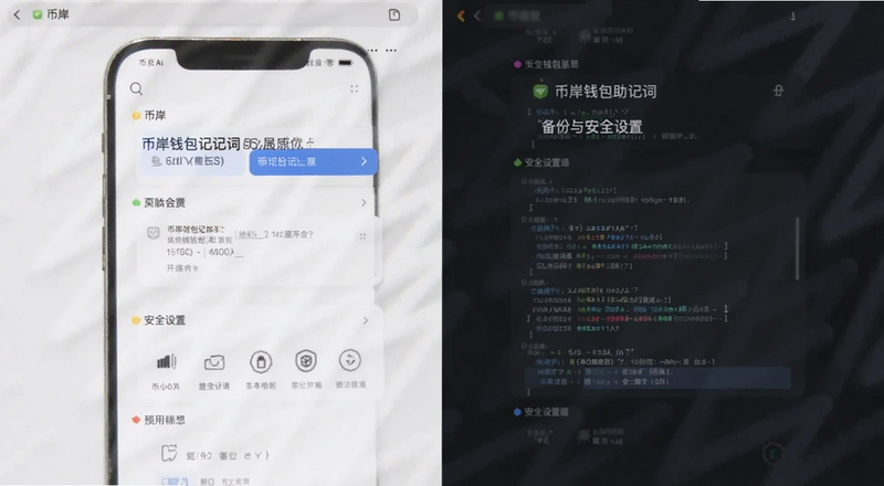币岸钱包助记词备份与安全设置界面预览图