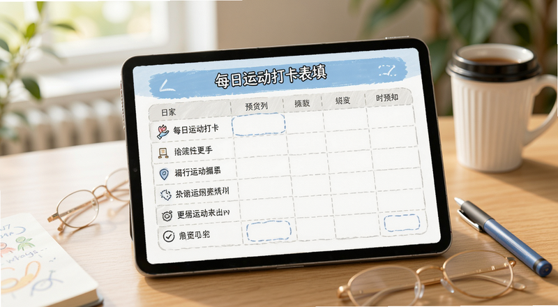 每日运动打卡表填写内容示例预览图