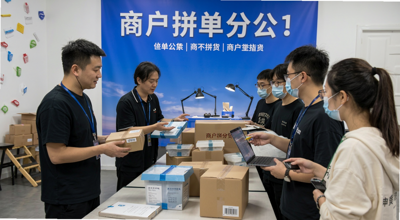 商户拼单分货现场图