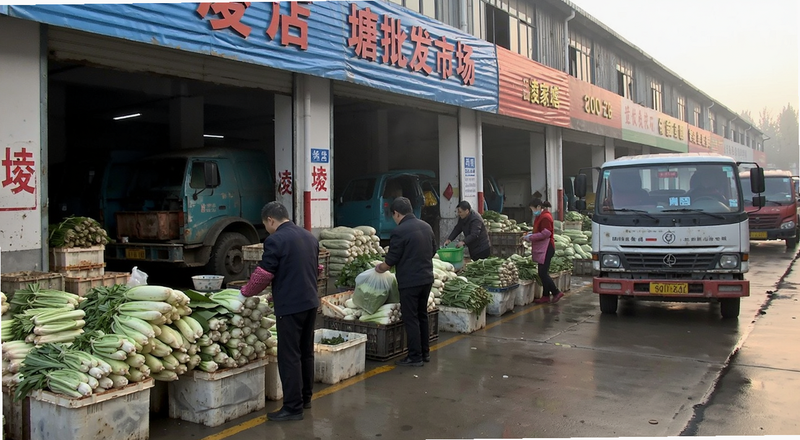 凌家塘批发市场清晨进货场景图