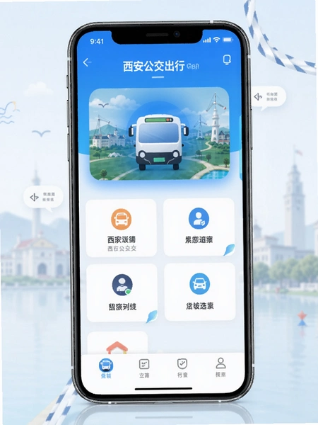 西安公交出行APP首页功能布局展示图